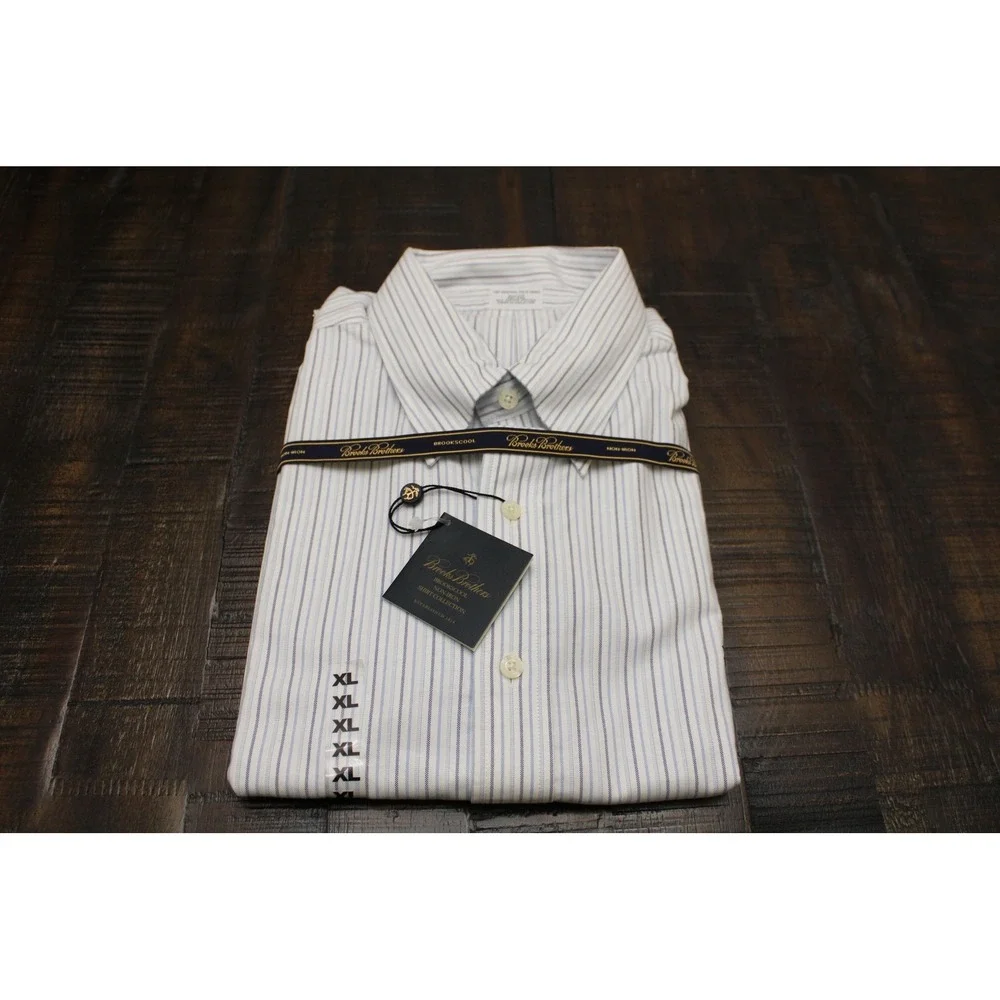 Brooks Brothers Shirt Mens XL White Stripe Slim Fit Dress Non Iron Supima